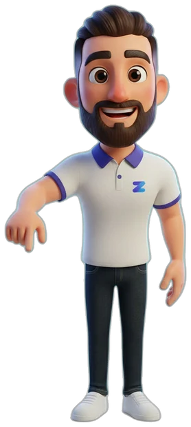 Mascote do ZapMove apontando para baixo